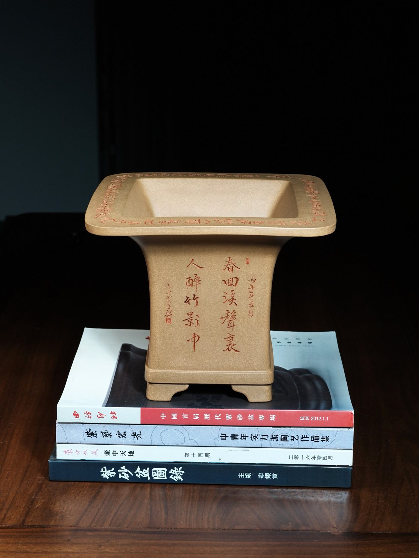 宽边束腰四方紫砂兰花盆 实拍角度5
