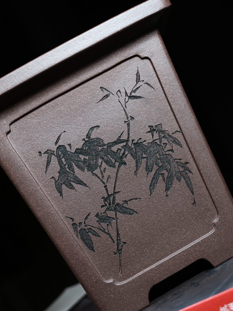 凹开窗宽口四方签筒紫砂兰花盆 实拍角度8