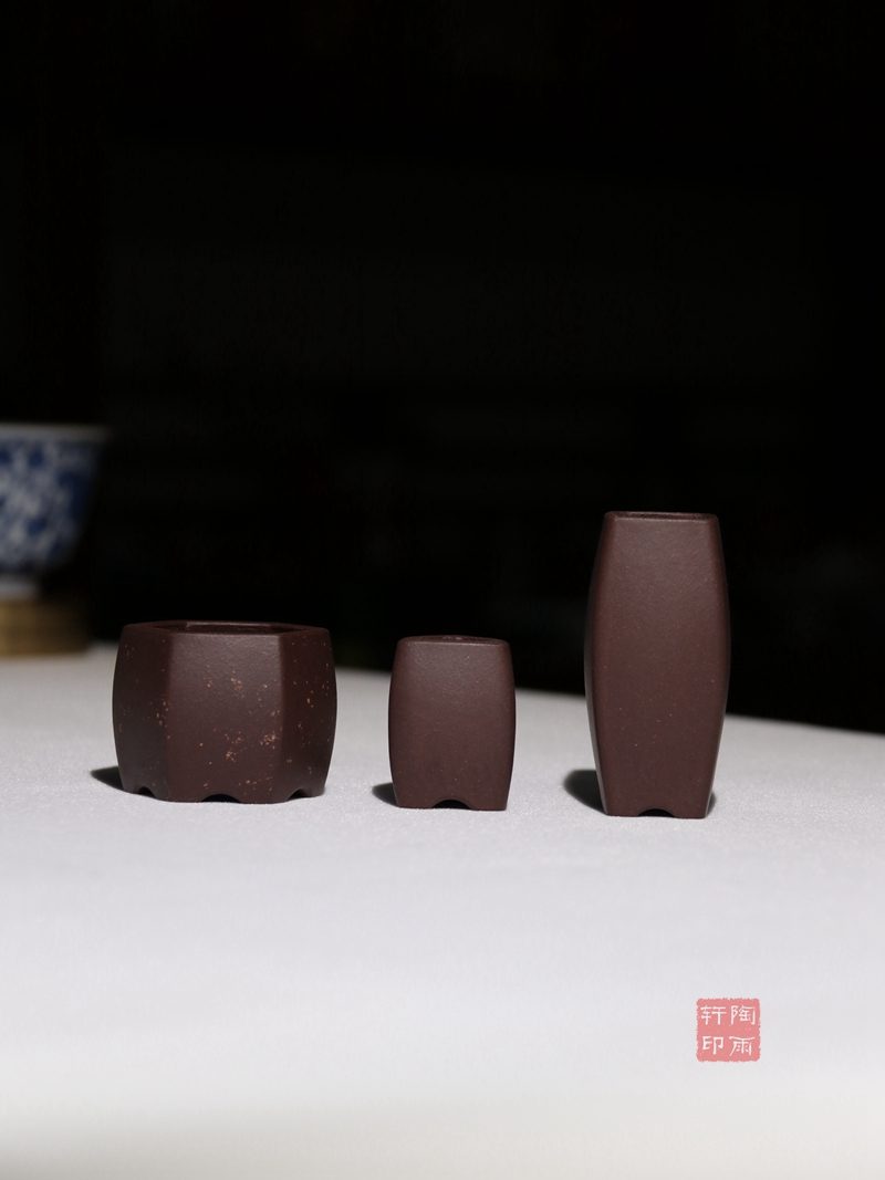 余六平微型紫砂兰花盆套组 实拍