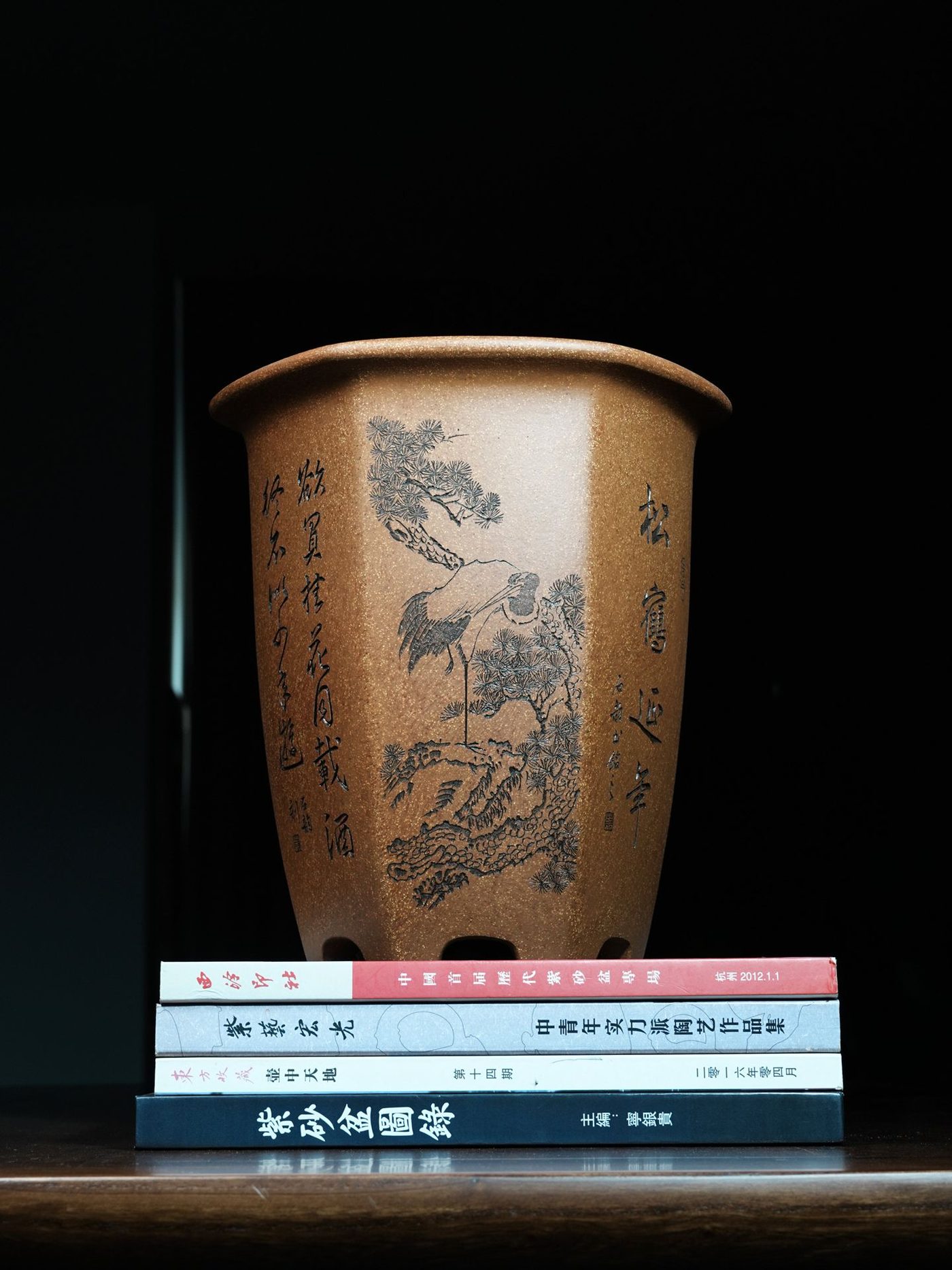 飘口六方金钟紫砂兰花盆 实拍角度2