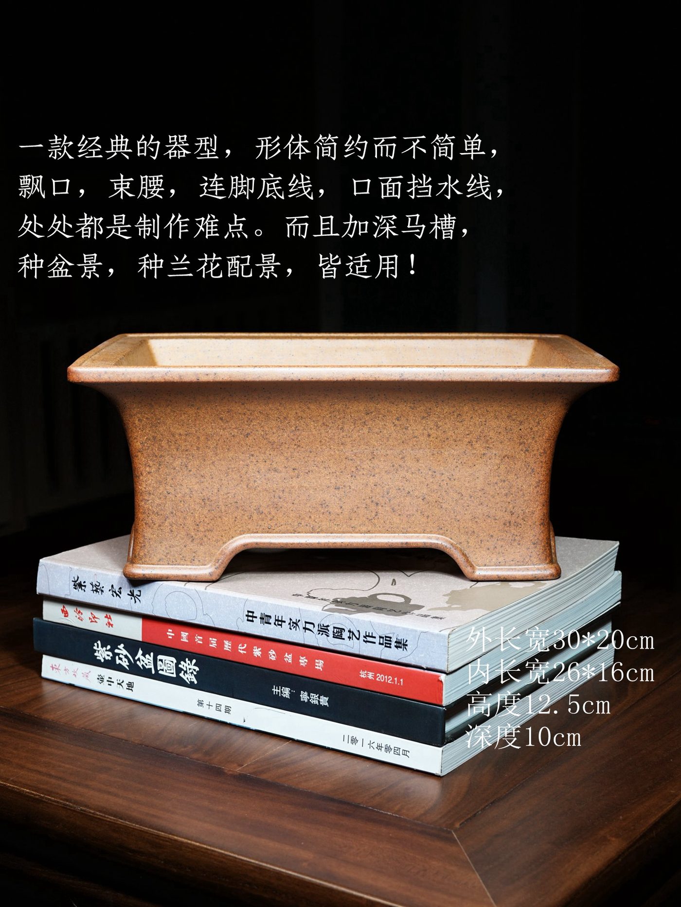 飘口束腰马槽紫砂盆景盆 · 陶雨轩紫砂手工 特高温柴烧 海报图