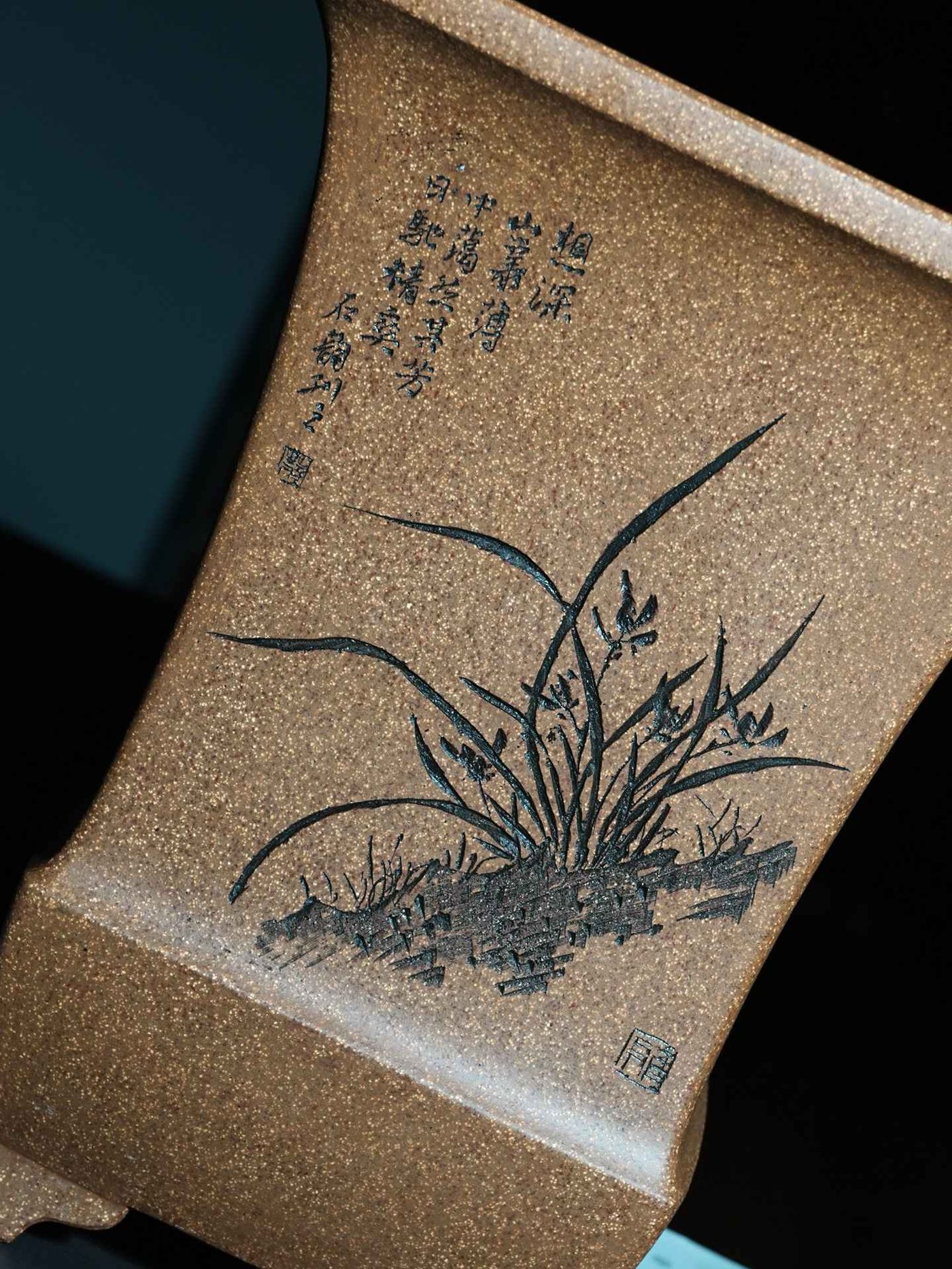 束腰四方紫砂兰花盆 实拍角度12